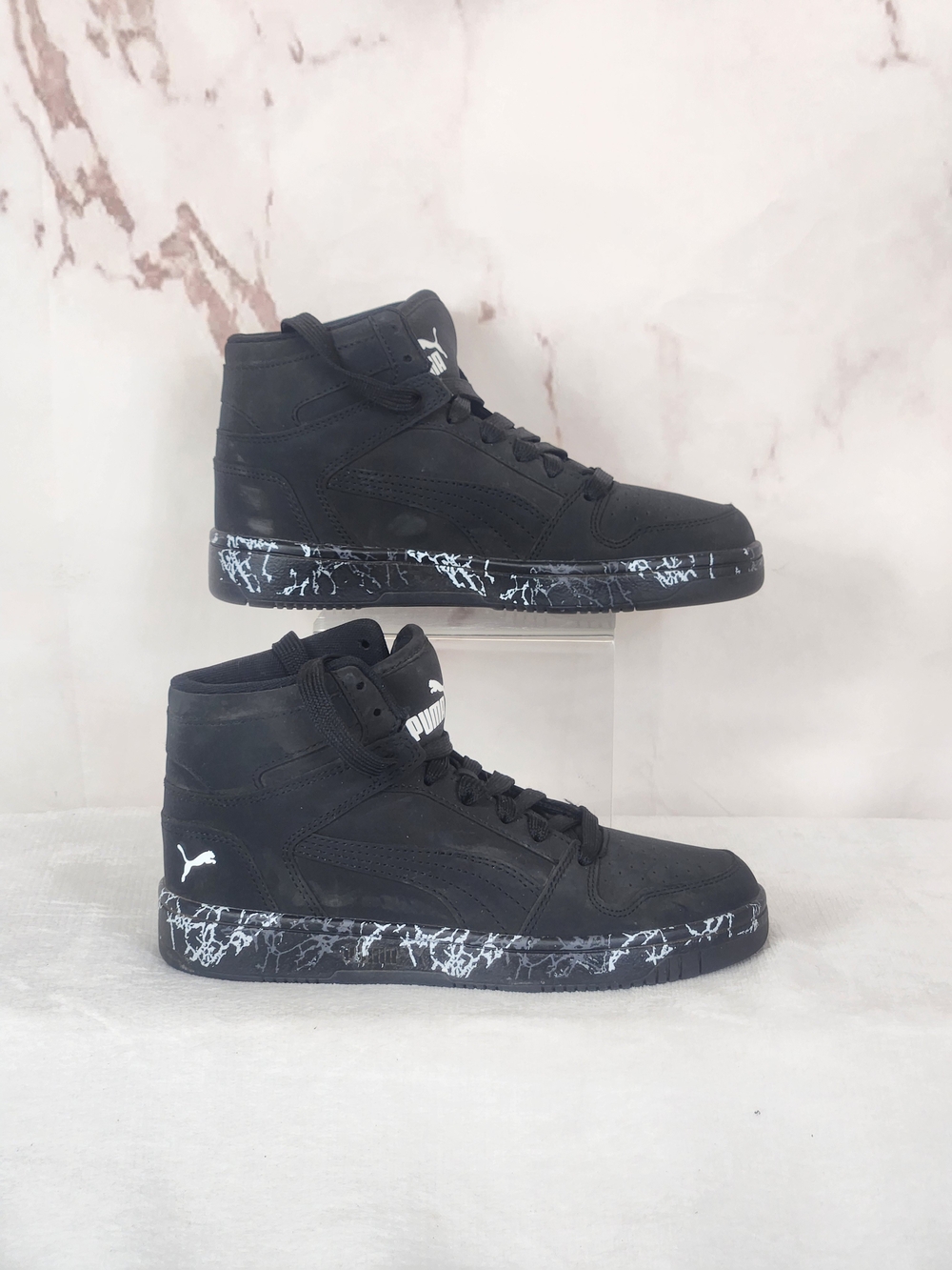 Puma Black High-Top Rebound Layup Sneakers with White Marbled Sole Accent